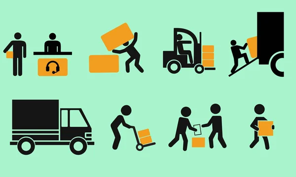 Lojistik Icon set. Teslimat siyah sopa rakam. Düz tasarımı ile basit piktogram