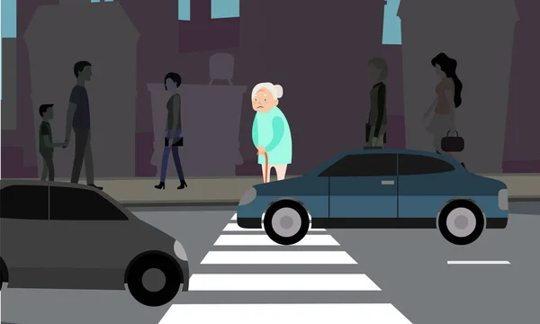 Nonna Non Puo Attraversare Strada Indifferenza Persone Illustrazione Colori Vettoriale — Vettoriale Stock