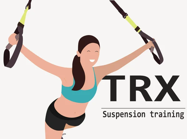 Feliz Menina Desportiva Treino Suspensão Trx —  Vetores de Stock