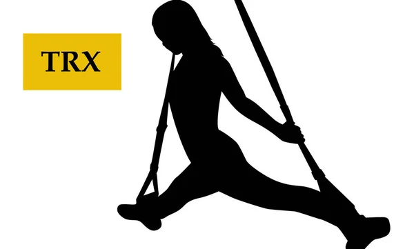 Силуэт Спортивной Девушки Подвеска Trx — стоковый вектор