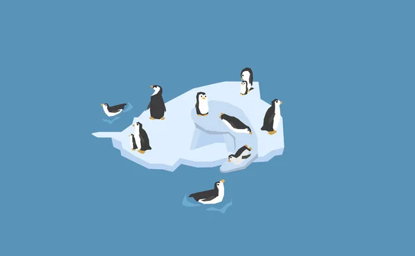 Sfondo Moderno Con Famiglia Pinguino Cartone Animato Illustrazione Vettoriale Colorata — Vettoriale Stock