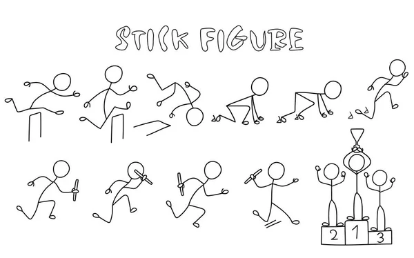 Conjunto Figura Palo Atletismo Dibujo Simple Corriendo Imágenes Personas Ilustración — Vector de stock