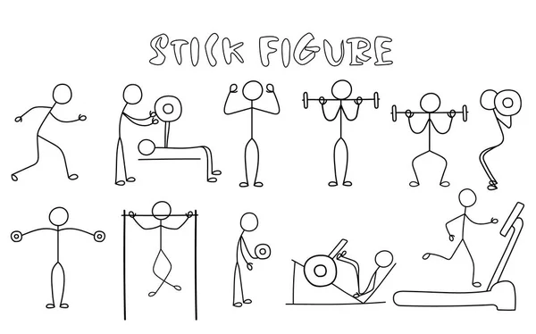 Conjunto Deportistas Con Figura Palo Dibujo Simple Hombre Fitness Pictures — Vector de stock