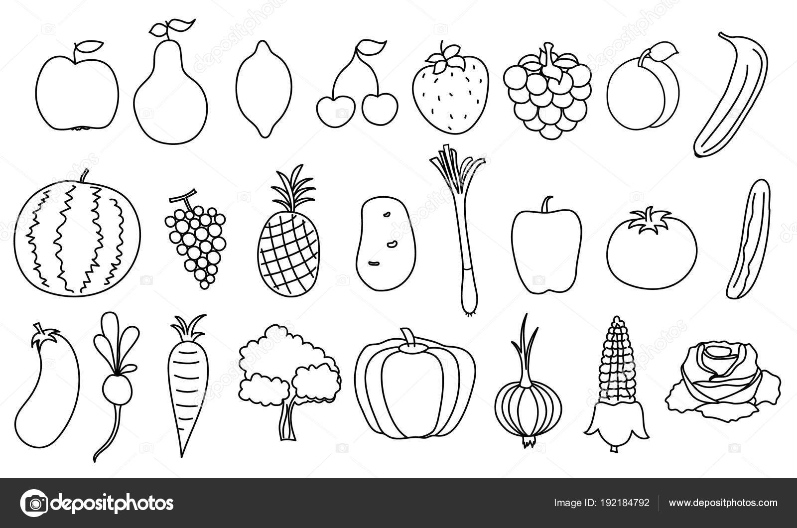 Fruits And Vegetables Drawing Black And White