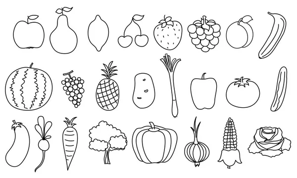 一套简单的绘图水果和蔬菜 概述健康食品插图 — 图库矢量图片