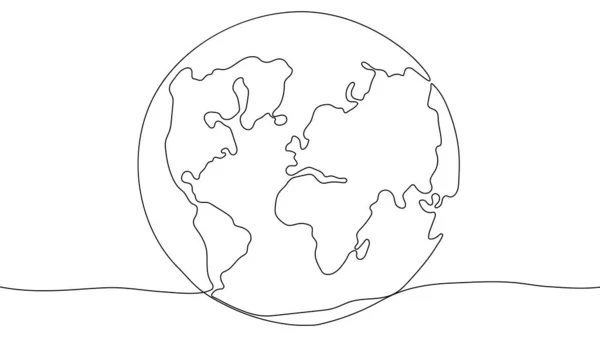 Environment Pollution Concept Continuous Line Drawing Our Planet All Continents — 스톡 벡터