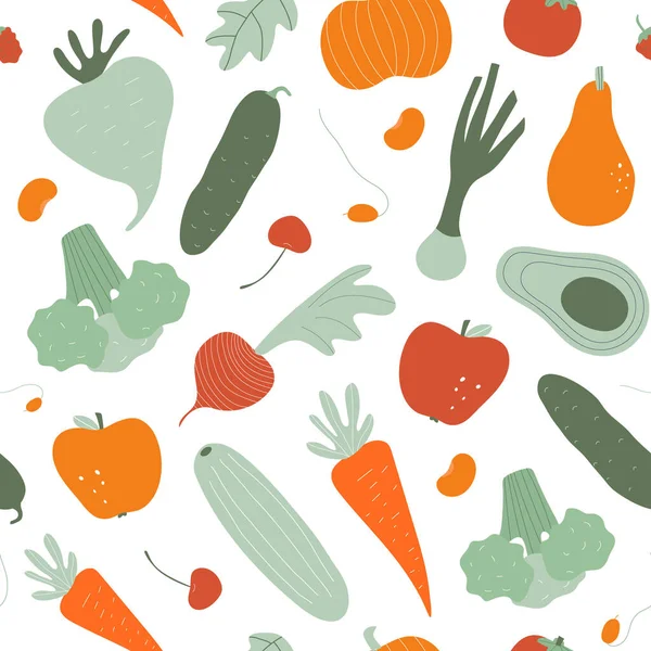 Vegetáriánus Nyers Étel Diéta Koncepció Színes Zökkenőmentes Minta Gyümölcsökkel Zöldségekkel — Stock Vector