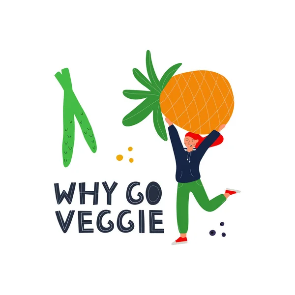 Concept Régime Alimentaire Végétarien Cru Belle Saine Fille Avec Ananas — Image vectorielle