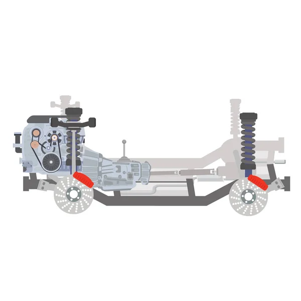 Chassi Carro Com Motor Combustão Interna Sistemas Transmissão Quadro Ilustração —  Vetores de Stock