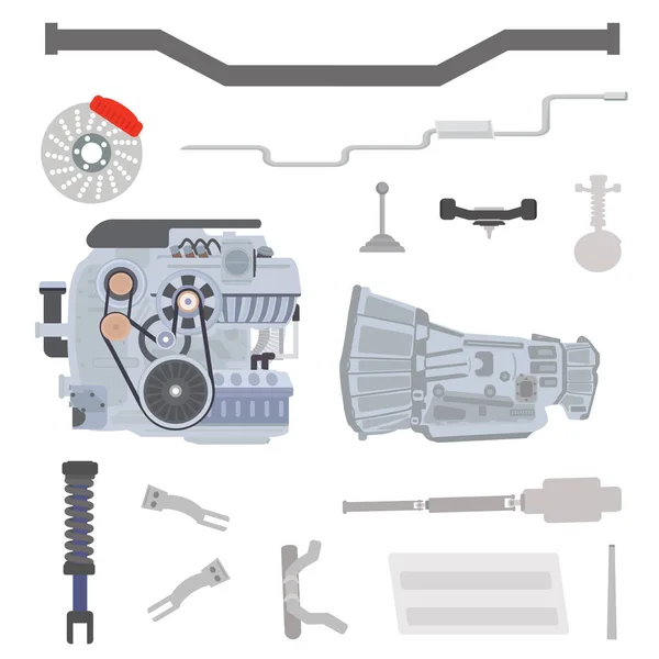 Çten Yanmalı Motor Şanzıman Sistemli Şasi Parçaları Düz Vektör Çizimi — Stok Vektör