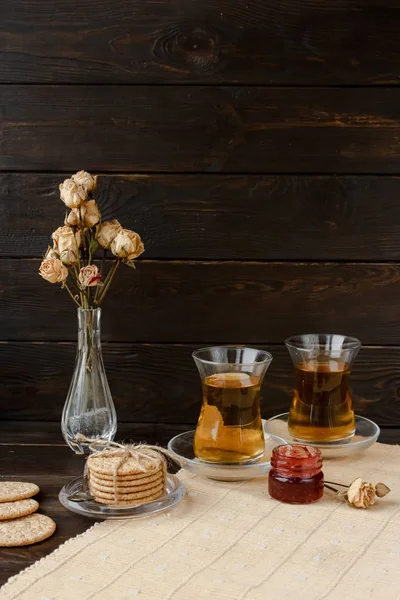 Turkish Tea Ceremony Eastern Authentic Tea Time Breakfast Two People — Stock Photo, Image