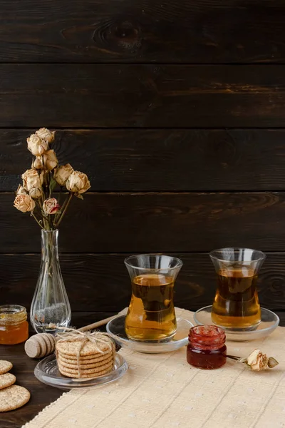 Turkish Tea Ceremony Eastern Authentic Tea Time Breakfast Two People — Stock Photo, Image