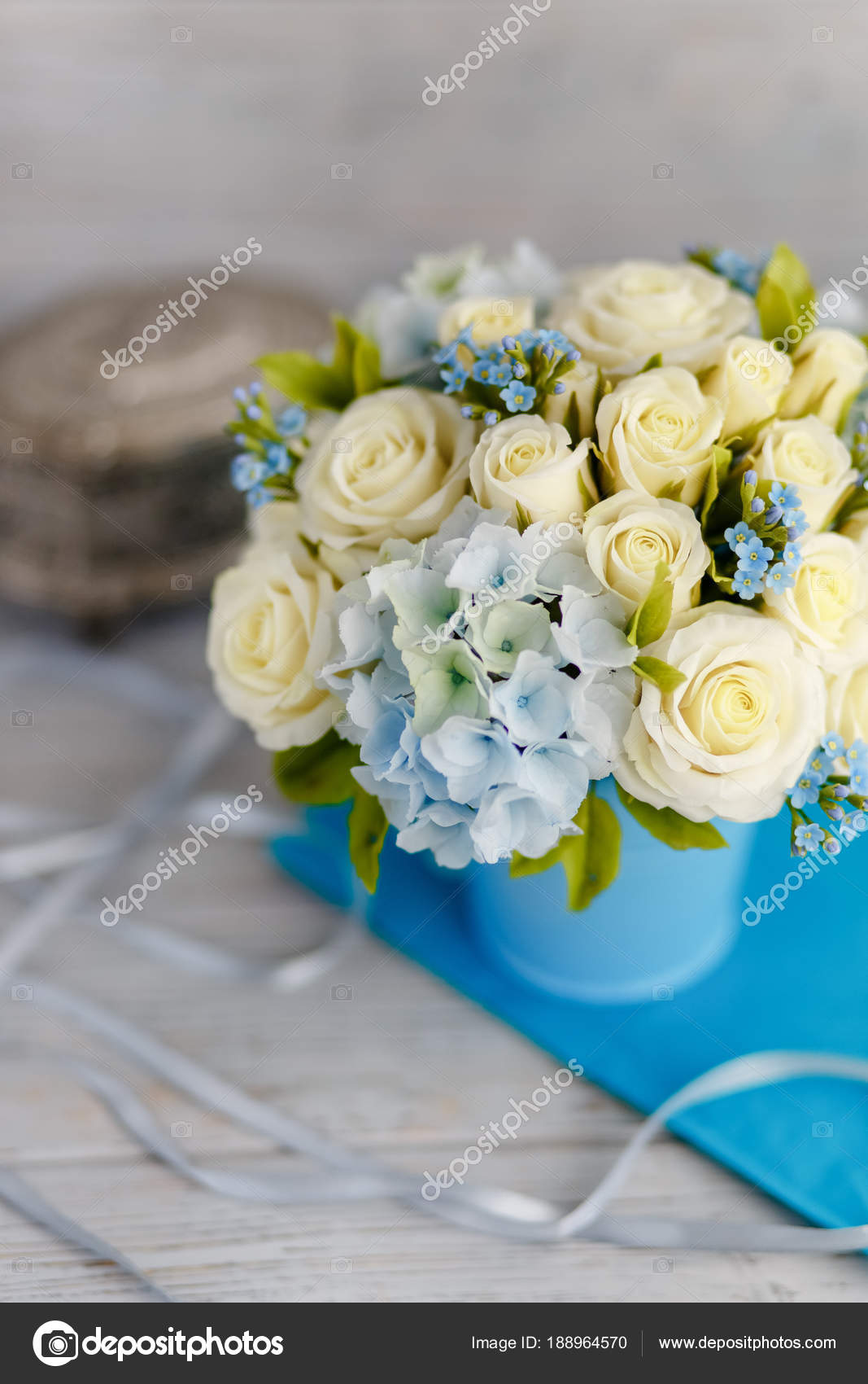Bouquet Printemps Exquis Fleurs Mariage Bleu Blanc