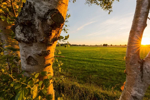 Zachód słońca w regionie East Frisia w pobliżu Wiesmoor — Zdjęcie stockowe