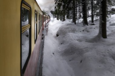 Brocken kış manzarası ile tren yolculuğu