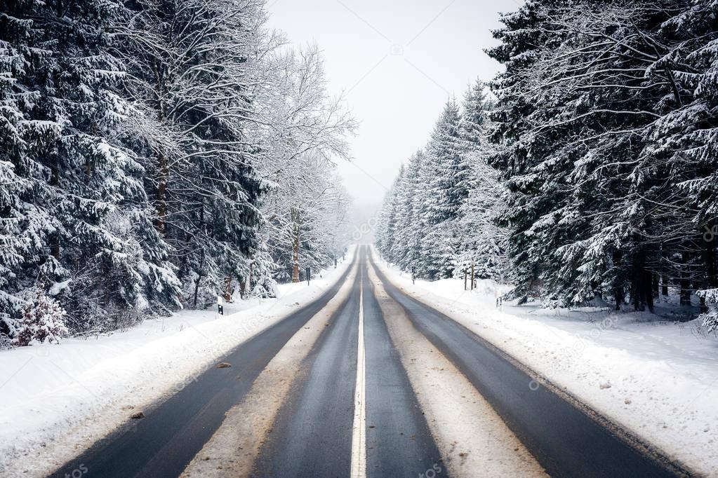 Winter road in the Harz mountains