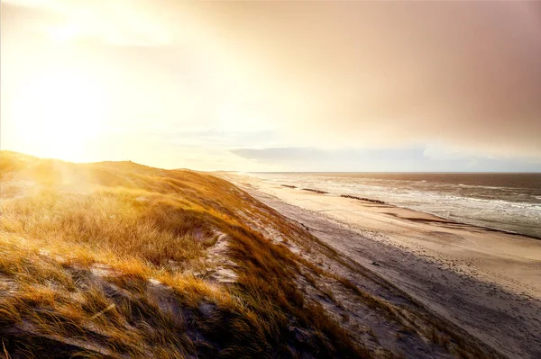 Dunas na praia de Hvide Sande ao nascer do sol — Fotografia de Stock