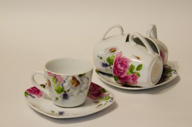 çay seti veya porselen çay seti arka plan üzerinde