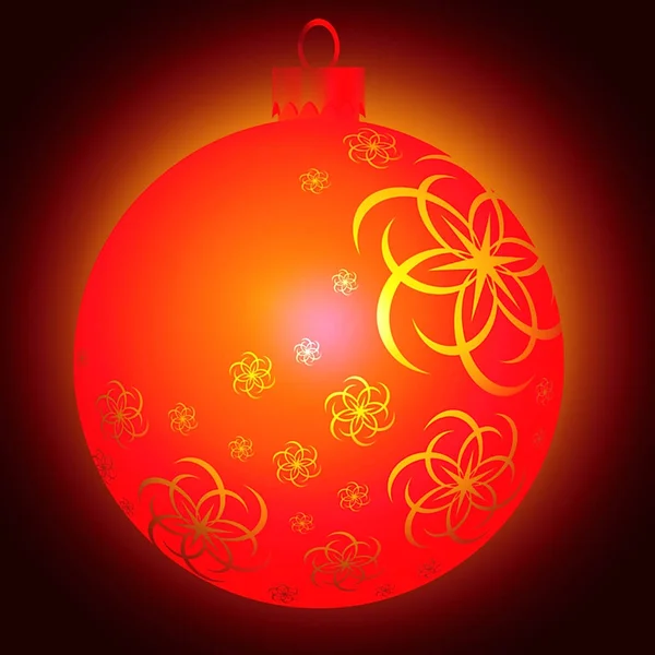 Decoração Bola Natal Vermelho Com Ornamento Gracioso Fundo Escuro — Fotografia de Stock