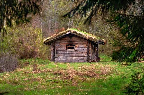 Casa Madera Con Baño Aire Libre Bosque —  Fotos de Stock