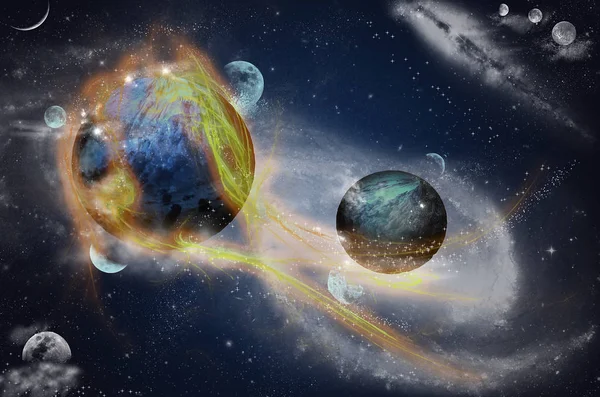 Lichte Ruimte Flash Niet Ver Van Een Planeet Planeet Met — Stockfoto