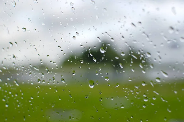 Rain falling on a window pane. Rain day