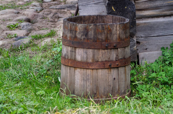 Old wooden cask at a farmhouse