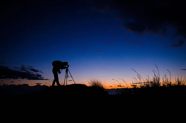 Silhouette Photographer Beach Sunset — Stock Photo, Image