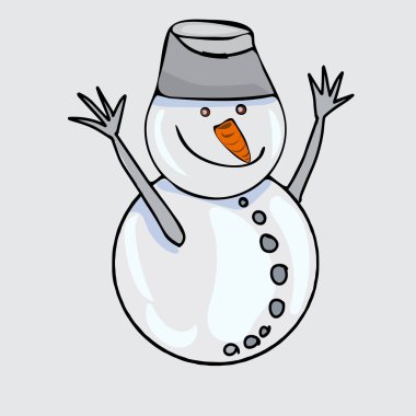 Beyaz arka planda kardan adam izole edildi. Noel ve Yeni Yıl tebrik kartı için.