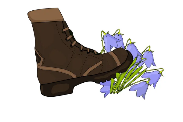 Çizgi Film Ayakkabıları Beyaz Arka Planda Izole Edilmiş Çiçekleri Acımasızca — Stok Vektör