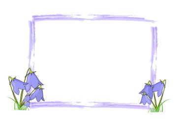 Bahar çiçekleriyle çerçevelenmiş. Çiçek desenli yatay çerçeve mor renkli pankart. İlkbahar indirimli arka plan afişleri. Makbuz indirimi. Tebrik kartları ve mevsimlik davetler için şablon.