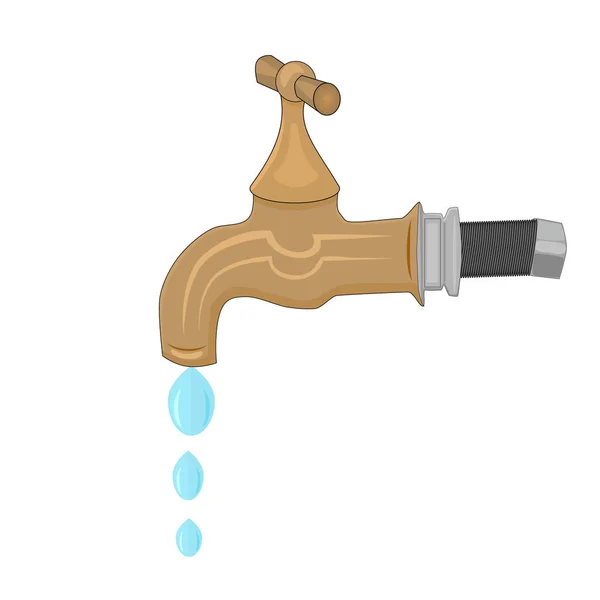 Water Tap Falling Drop Isolated White Background Water Faucet Cartoon — 스톡 벡터