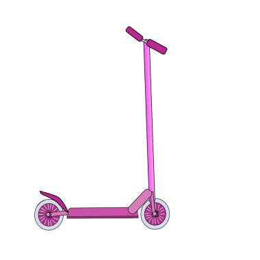 Kick scooter isolated on white background. Flat push bike vehicle. Cute color kick scooter. Eco transport for kids. Roller scooter for children. Cartoon red balance bike. Stock vector illustration.
