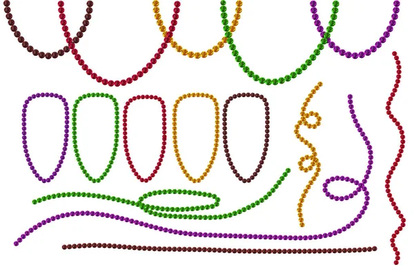 Set Mardi Gras Beads Isolated White Background Multi Color Mardi — Stock Vector