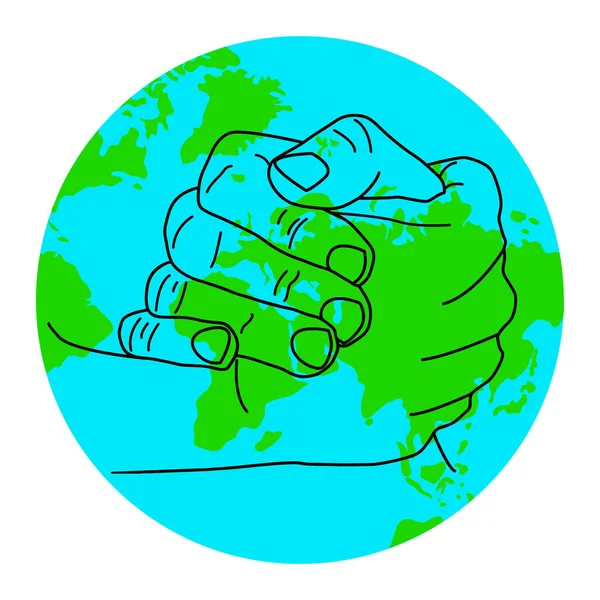白い背景に隔離された地球の地球のウェブを持つ手 地球の概念を救う カード プラカード ポスター パンフレットのための地球の日のシンボル 国際平和デーのコンセプト ワールドハンドロゴ ストックベクトルイラスト — ストックベクタ