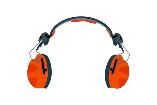 白い背景に隔離されたヘッドフォン ヘッドフォンのアイコンを隔離するフラットデザインノイズ 建設保護装置 保護耳のマフ 建設労働者のための赤いイヤフォン ストックベクトルイラスト — ストックベクタ