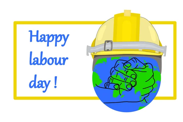 Fête Travail Joyeux Cadre Journée Travail Avec Les Mains Globe — Image vectorielle