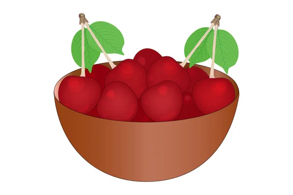 Cerise Bol Délicieuses Cerises Juteuses Isolées Sur Fond Blanc Gros — Image vectorielle