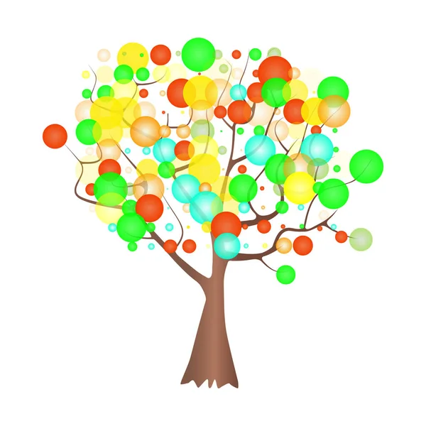 Dekorativní Strom Izolované Bílém Pozadí Strom Barevnými Bublinami Kolem Větví — Stockový vektor
