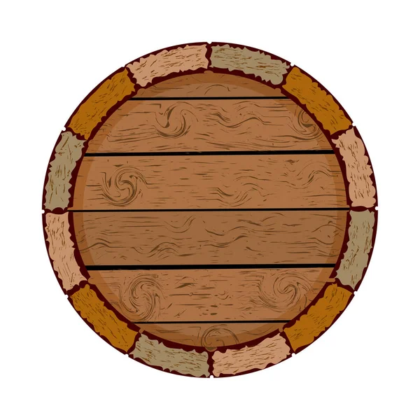 Wooden Barrel Isolated White Background Cask Icon Blank Circle Board — Stock Vector