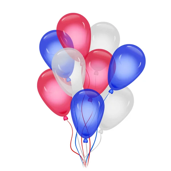 美国国旗上的气球在白色背景上被隔离 氦气球的构图是用美国国旗的国家颜色制成的 美国气球节装饰 蓝色和红色的气球 种群矢量说明 — 图库矢量图片