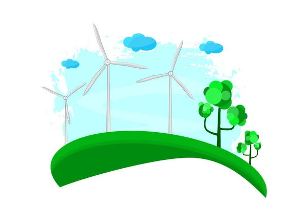 Eco Energy Logo Isolated White Background Landscape Wind Farm Green — Stock Vector