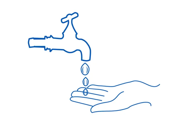 Wassen Handen Omtrek Pictogram Handen Wassen Onder Kraan Handwas Plat — Stockvector