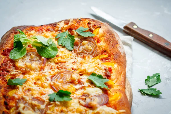Домашний итальянский мясной пирог (пицца ) — стоковое фото