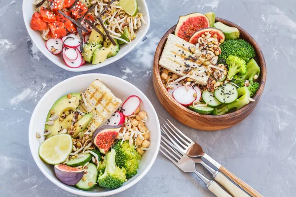 sağlıklı yemek, Buda salatası kaseler, ahi poke.