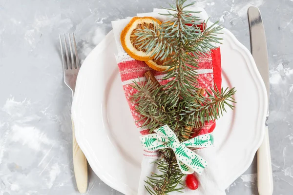 Christmas serving of a white plate — Stock Photo, Image