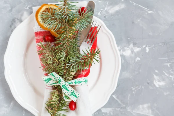 Christmas serving of a white plate — Stock Photo, Image