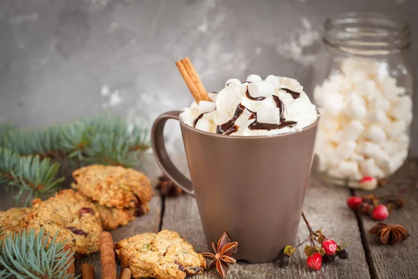 Hot Christmas cacao with marshmallow