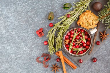 sıcak kış mulled şarap kızılcık ve baharatlar ile.