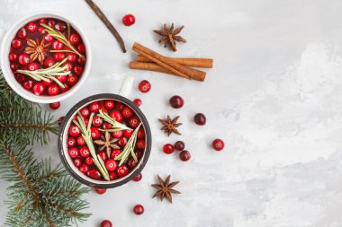 Kış mulled şarap ile kızılcık ve baharat hafif bir backgr üzerinde